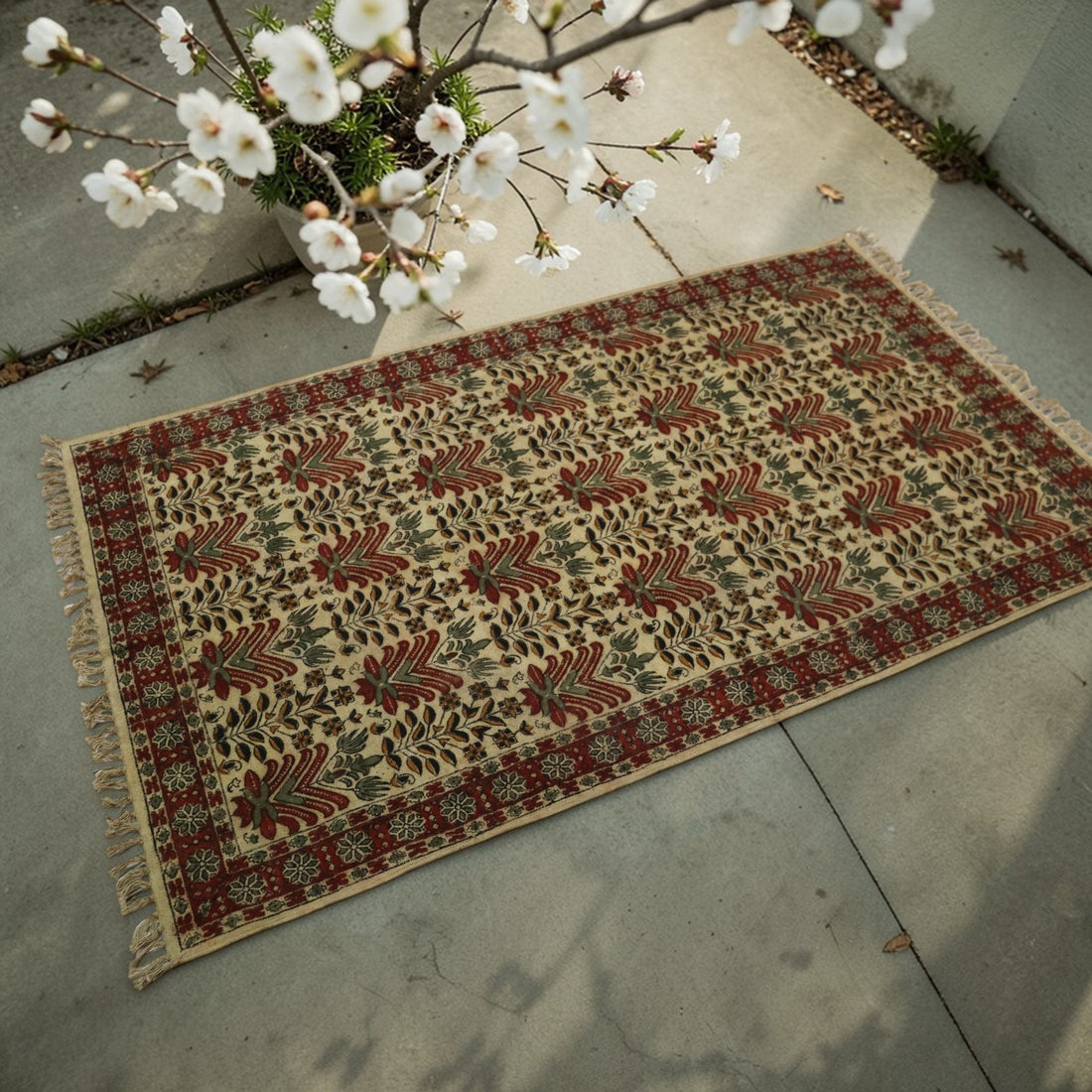 Fara Kalamkari Handblock printed Cotton Dhurrie