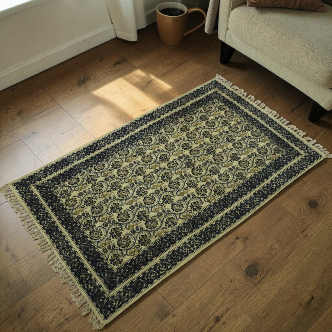 Sarita Kalamkari Handblock Printed Cotton Dhurrie