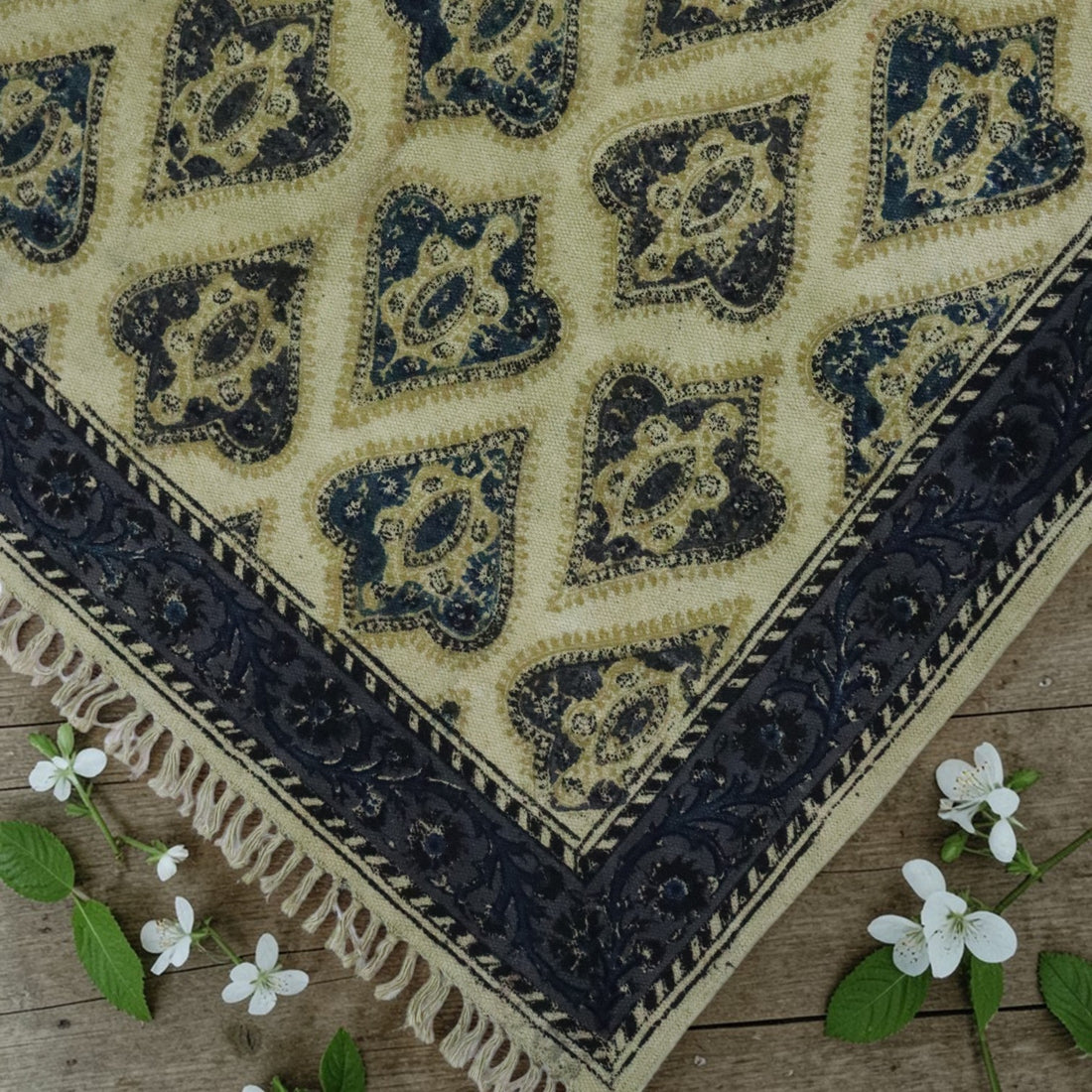 Nabha Kalamkari Handblock Printed Cotton Dhurrie