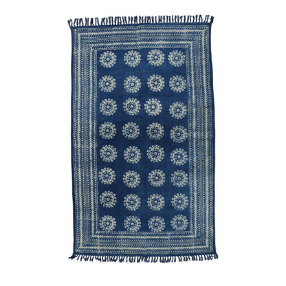 Mukta Cotton Dabu Indigo Printed Dhurrie