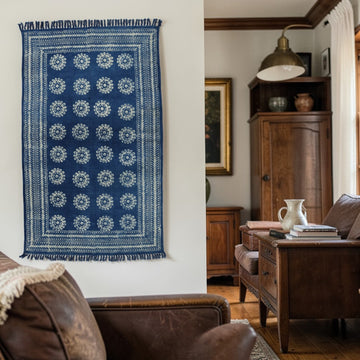 Mukta Cotton Dabu Indigo Printed Dhurrie