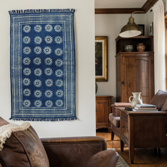 Mukta Cotton Dabu Indigo Printed Dhurrie