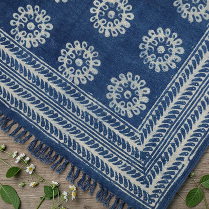 Mukta Cotton Dabu Indigo Printed Dhurrie