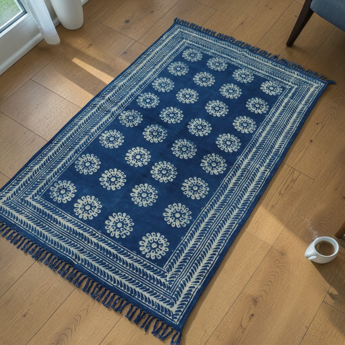 Mukta Cotton Dabu Indigo Printed Dhurrie