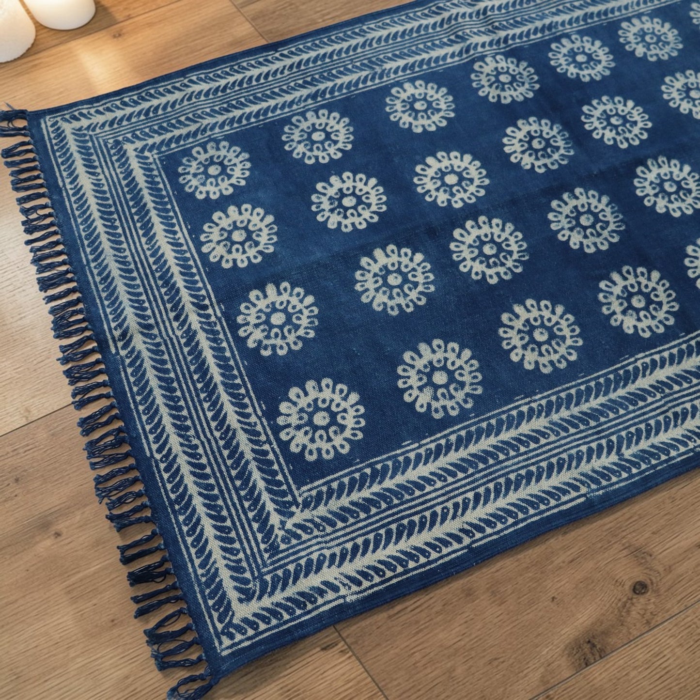 Mukta Cotton Dabu Indigo Printed Dhurrie