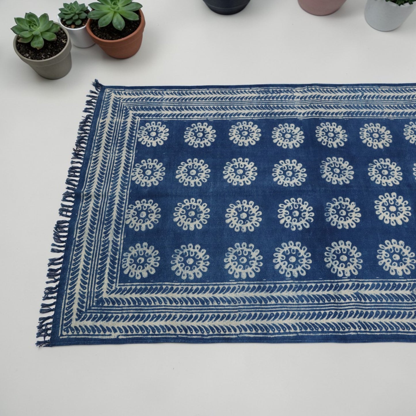 Mukta Cotton Dabu Indigo Printed Dhurrie