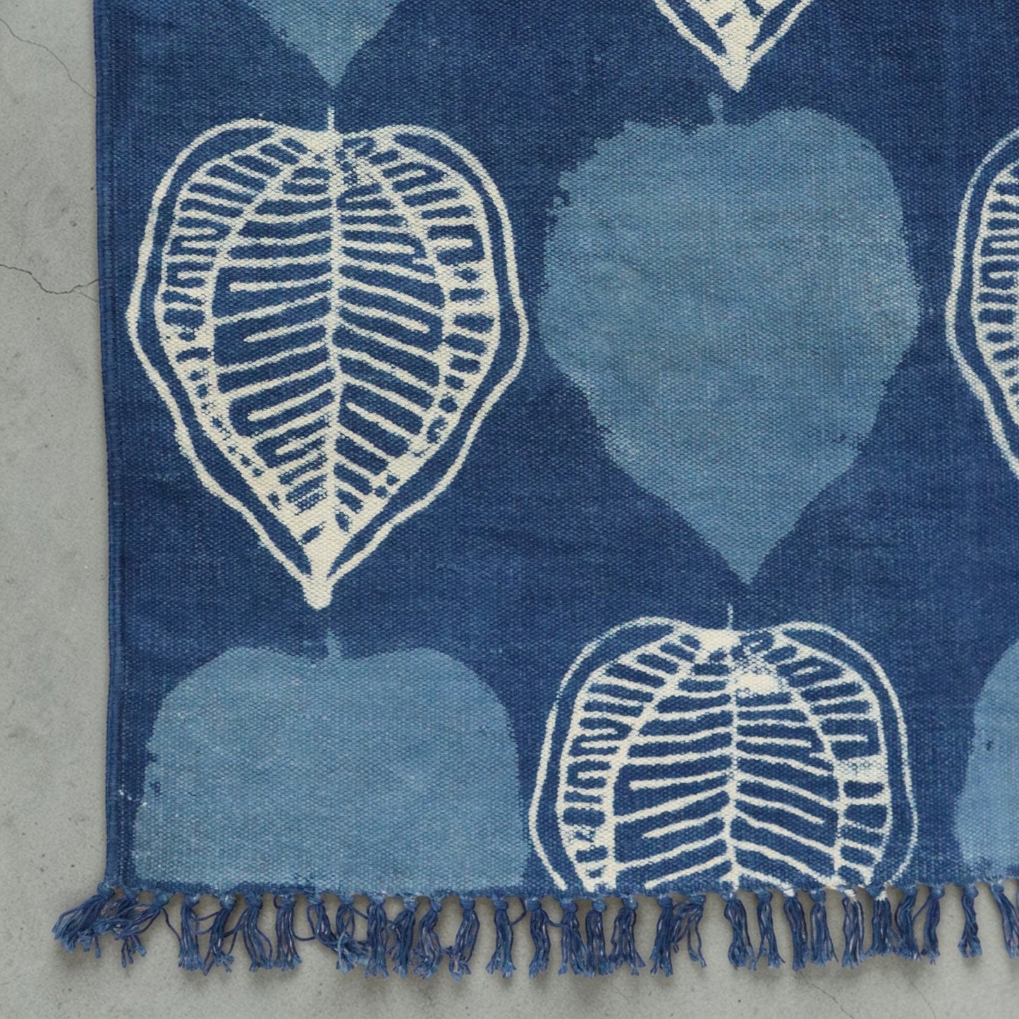 Betel Leaves Dabu Indigo Printed Dhurrie