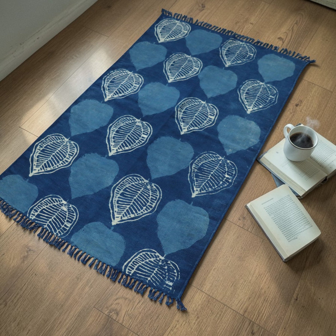 Betel Leaves Dabu Indigo Printed Dhurrie