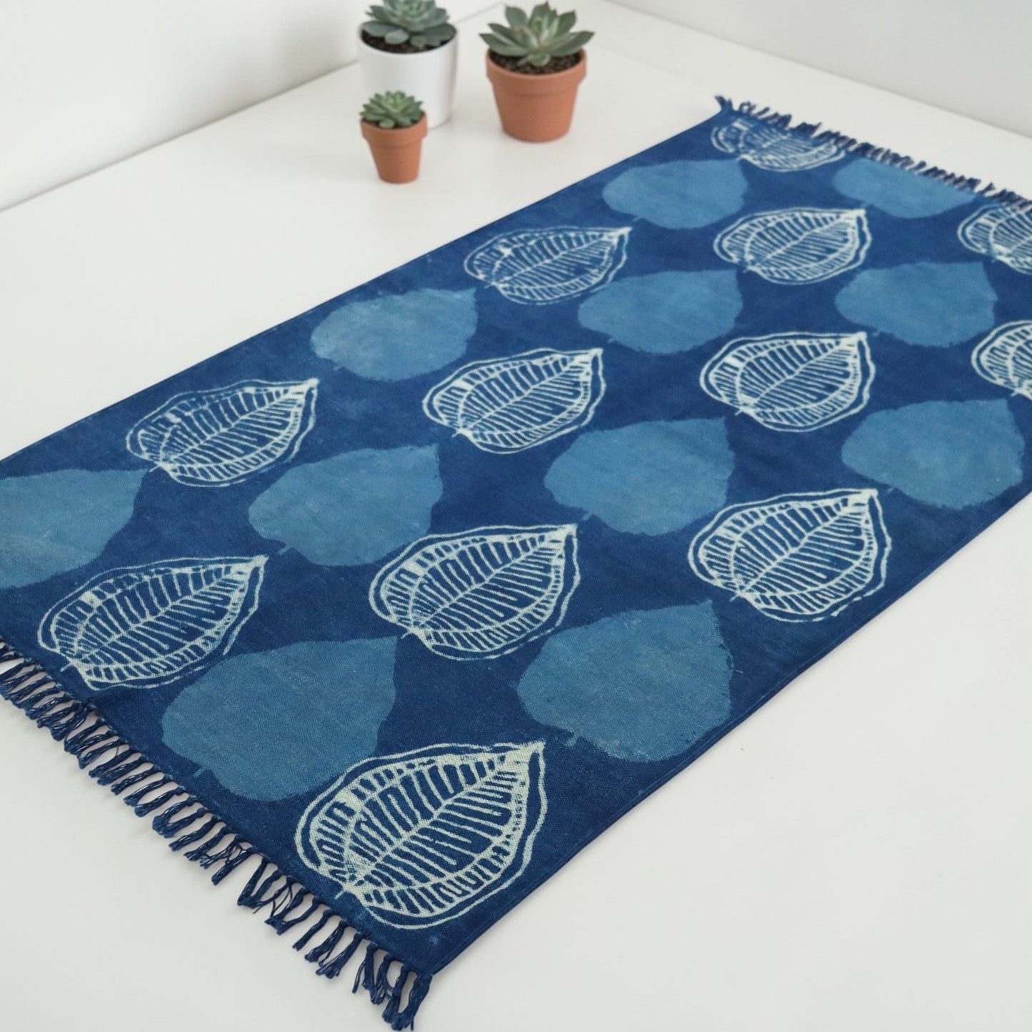 Betel Leaves Dabu Indigo Printed Dhurrie
