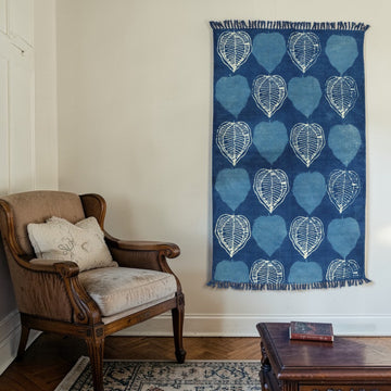 Betel Leaves Dabu Indigo Printed Dhurrie