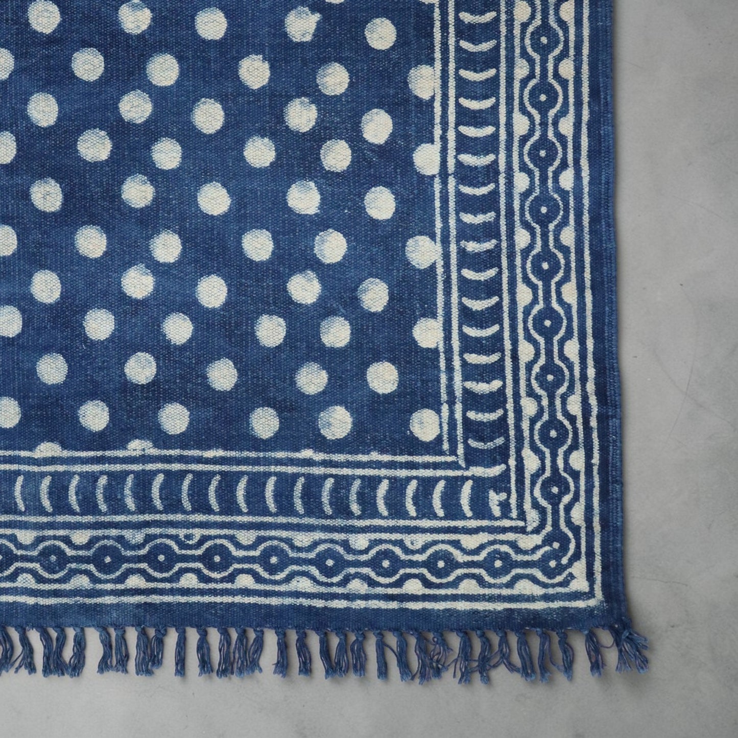 Polka Dot Dabu Indigo Printed Cotton Dhurrie