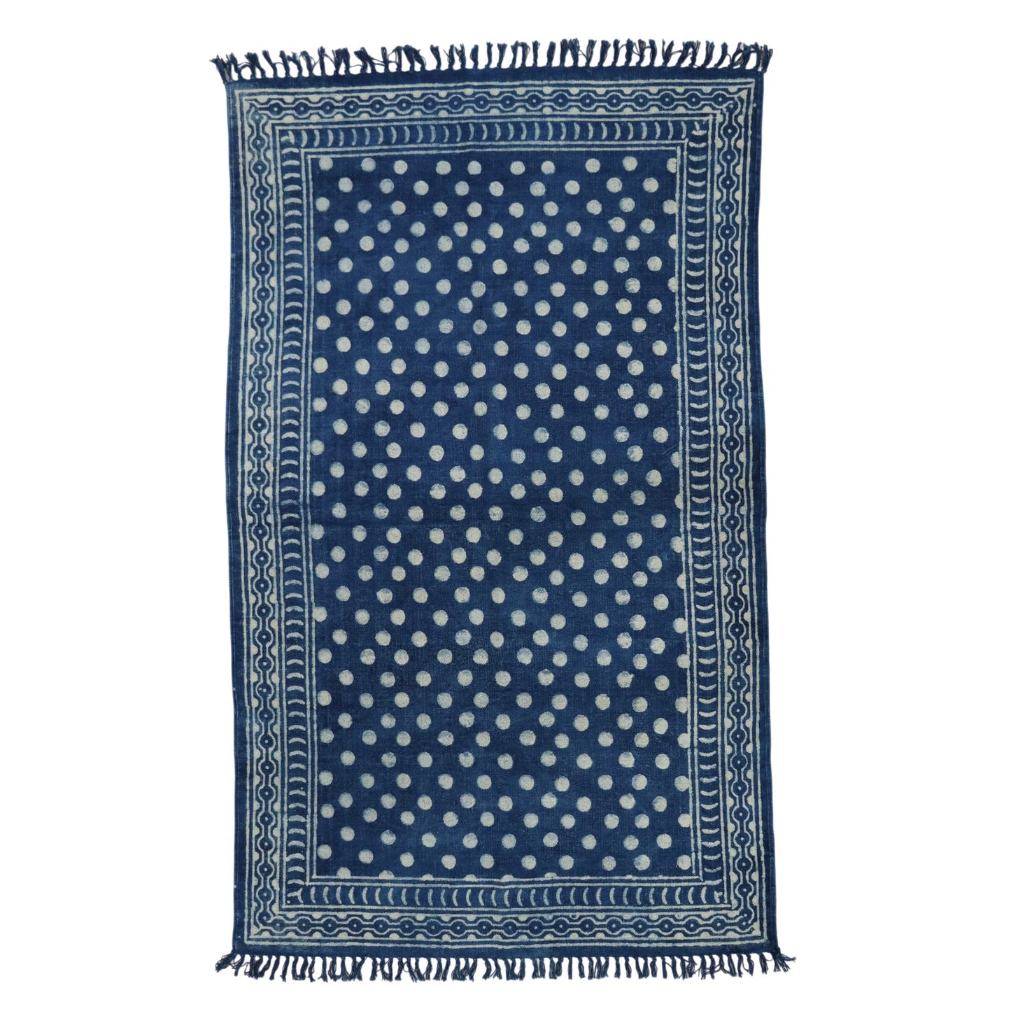 Polka Dot Dabu Indigo Printed Cotton Dhurrie