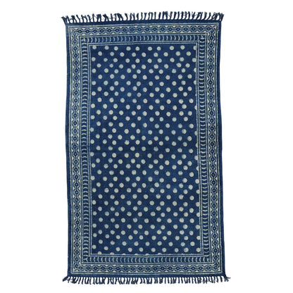 Polka Dot Dabu Indigo Printed Cotton Dhurrie