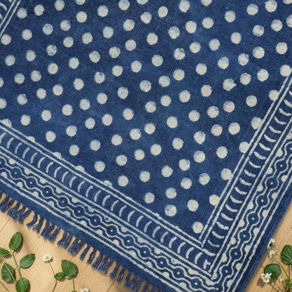 Polka Dot Dabu Indigo Printed Cotton Dhurrie