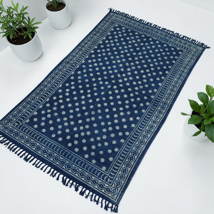 Polka Dot Dabu Indigo Printed Cotton Dhurrie