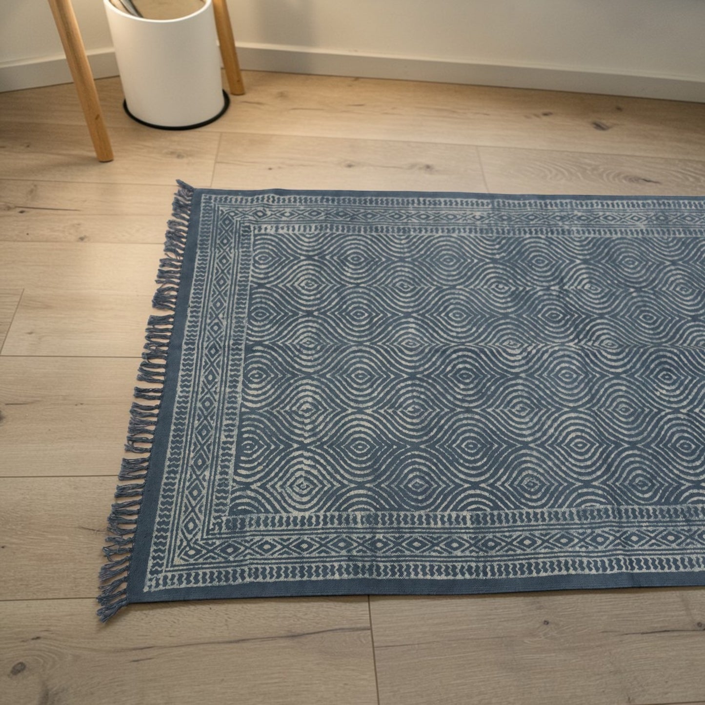 Kala Dabu Block Printed Cotton Grey Dhurrie