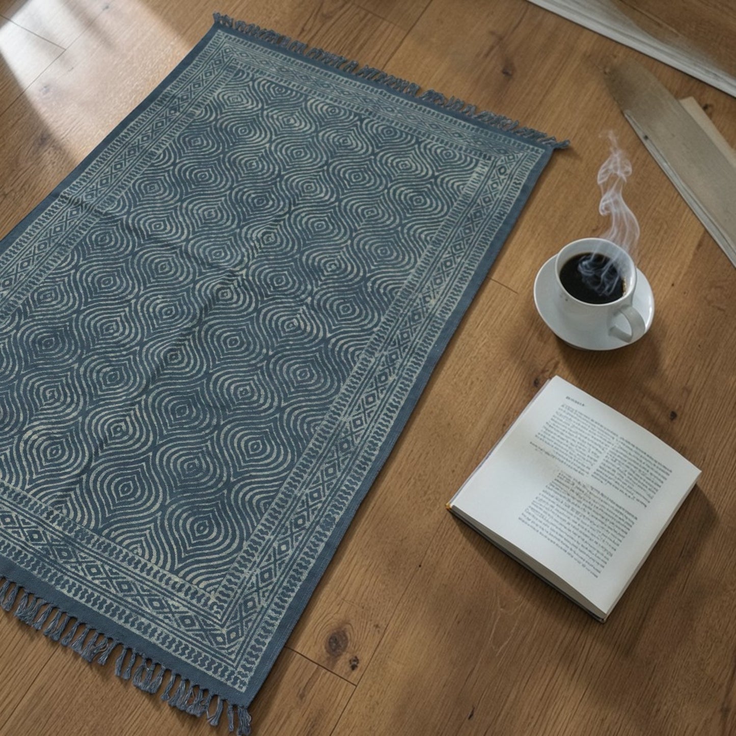 Kala Dabu Block Printed Cotton Grey Dhurrie