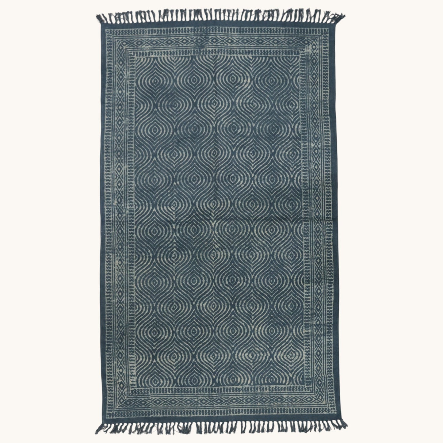 Kala Dabu Block Printed Cotton Grey Dhurrie