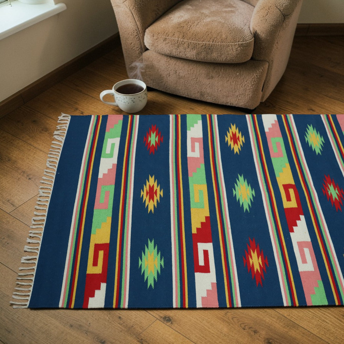 Multi Color Cotton Woven Dhurrie