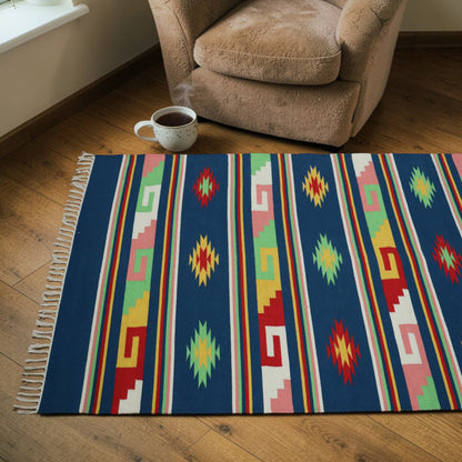 Multi Color Cotton Woven Dhurrie
