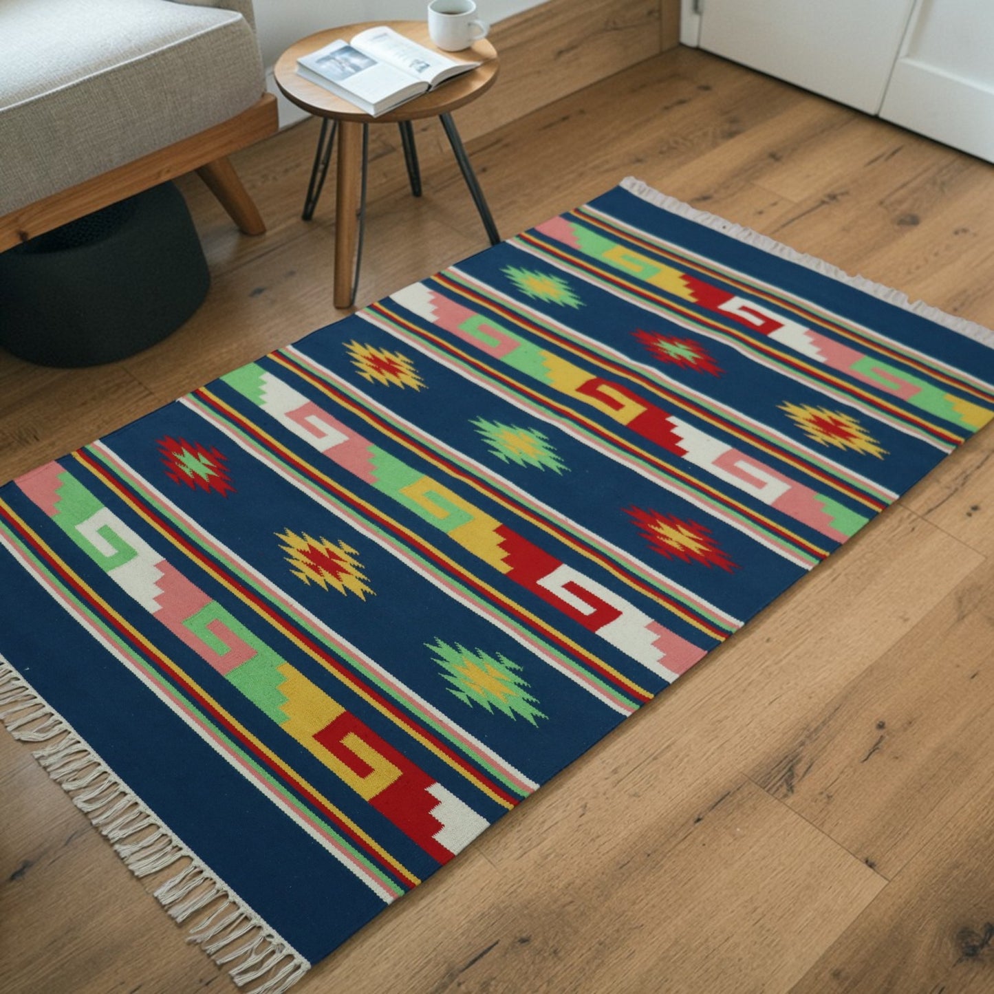 Multi Color Cotton Woven Dhurrie