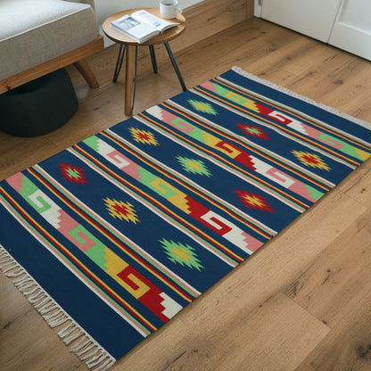Multi Color Cotton Woven Dhurrie