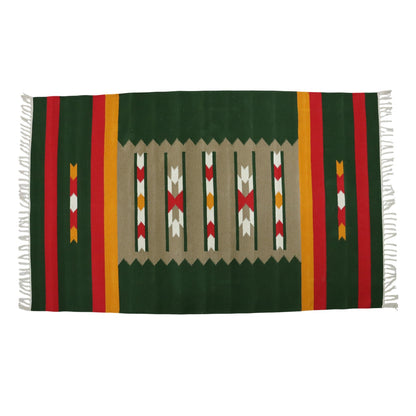 Vaja Green Woven Cotton Rug(Dhurrie)