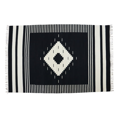 Aruni Black & White Cotton Woven Rug(Dhurrie)