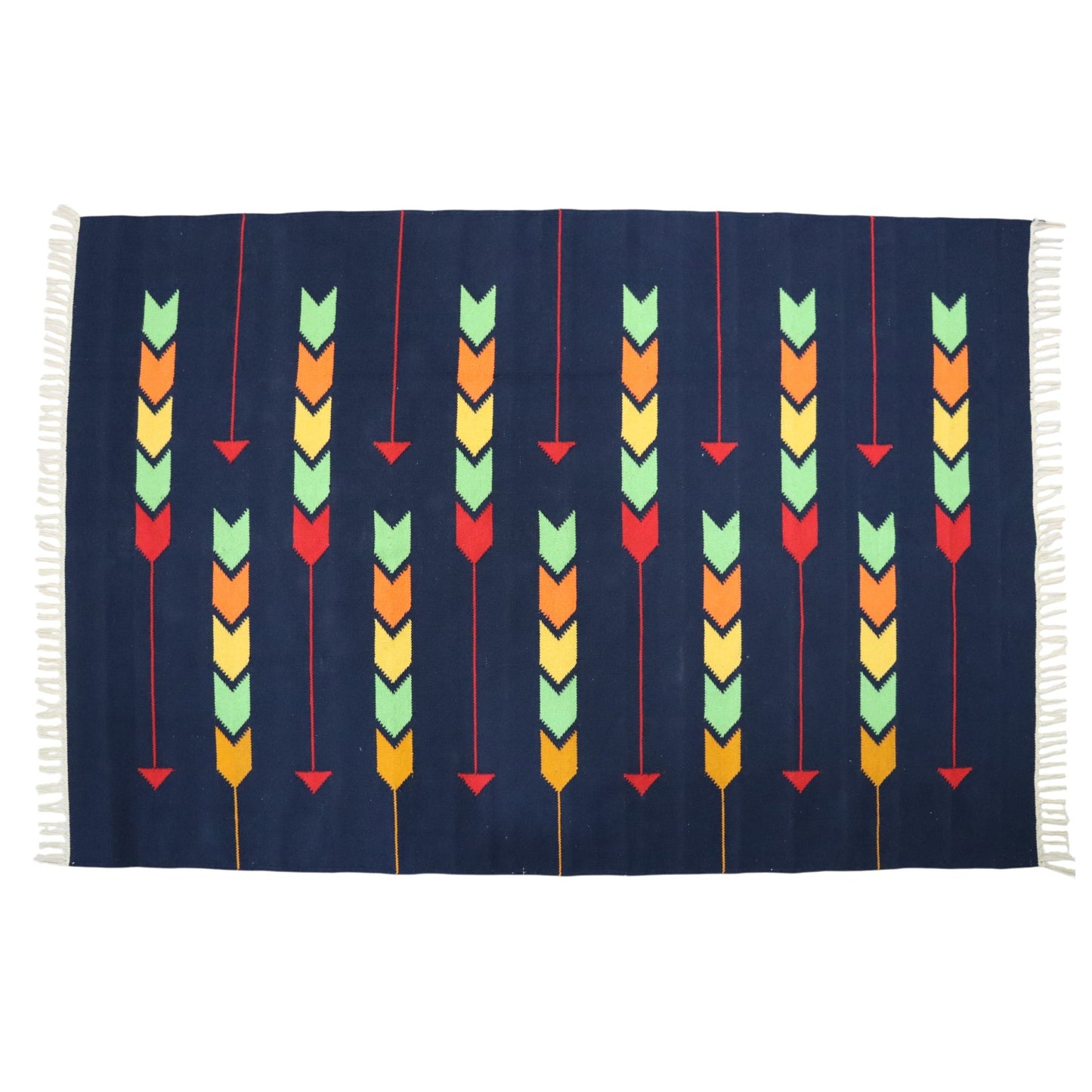 Lasa Navy Woven cotton Rug(Dhurrie)