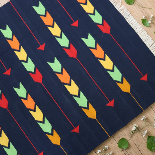 Lasa Navy Woven cotton Rug(Dhurrie)