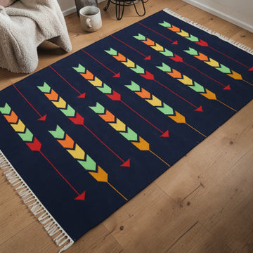 Lasa Navy Woven cotton Rug(Dhurrie)
