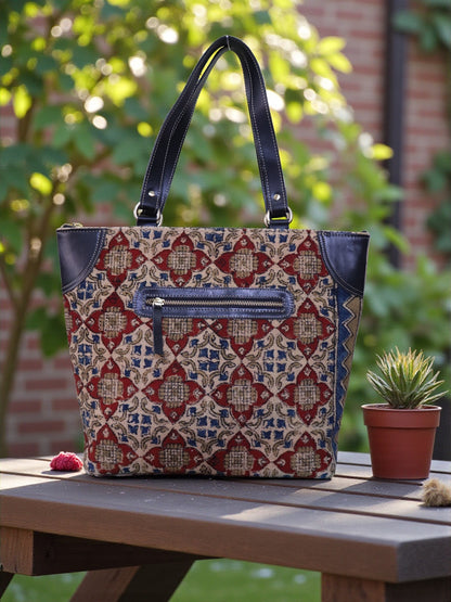 Red Vara Kalamkari Dhurrie Tote Bag.