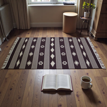 Nidhi Handwoven Cotton Dhurrie(Color Coffee Brown)
