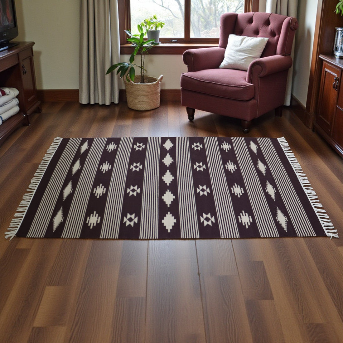 Nidhi Handwoven Cotton Dhurrie(Color Coffee Brown)