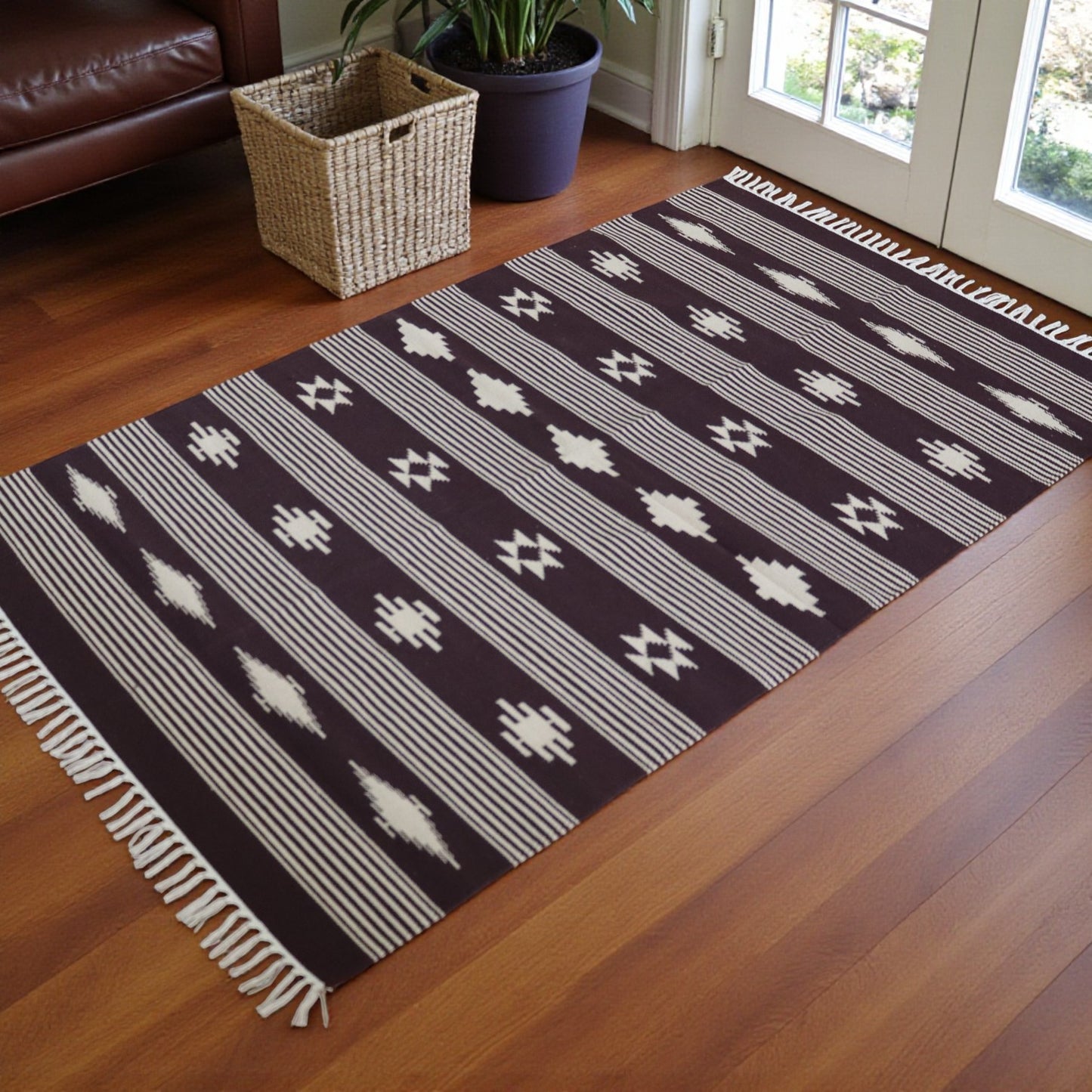 Nidhi Handwoven Cotton Dhurrie(Color Coffee Brown)