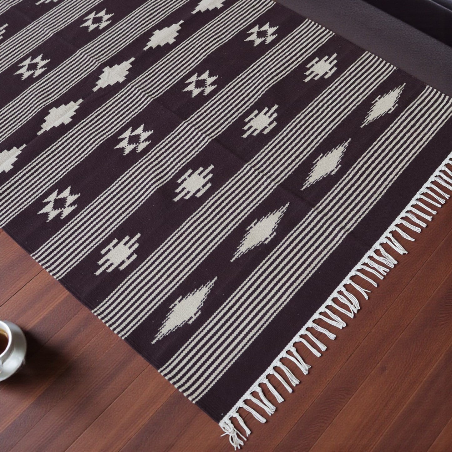 Nidhi Handwoven Cotton Dhurrie(Color Coffee Brown)