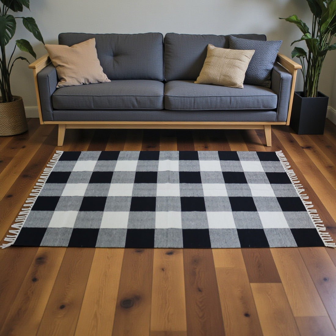 Black White Cotton Handwoven Dhurrie