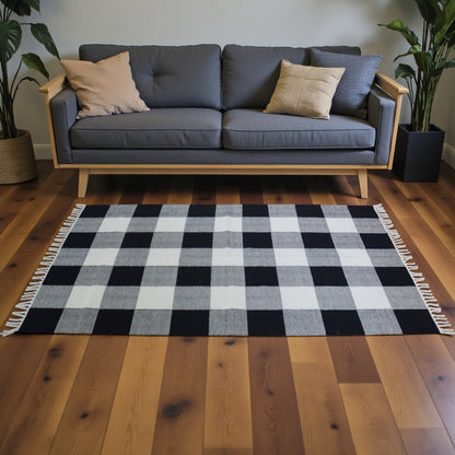 Black White Cotton Handwoven Dhurrie