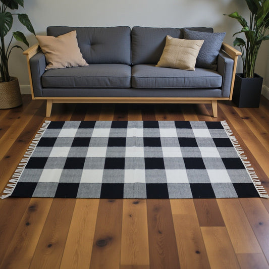 Black White Cotton Handwoven Dhurrie
