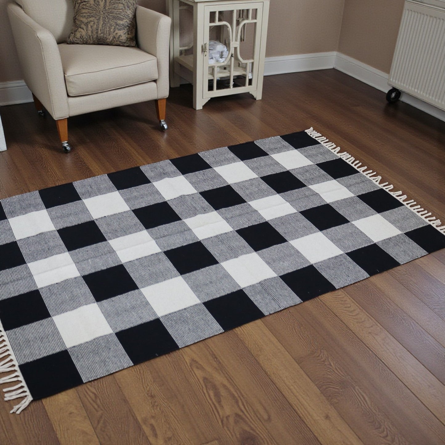 Black White Cotton Handwoven Dhurrie
