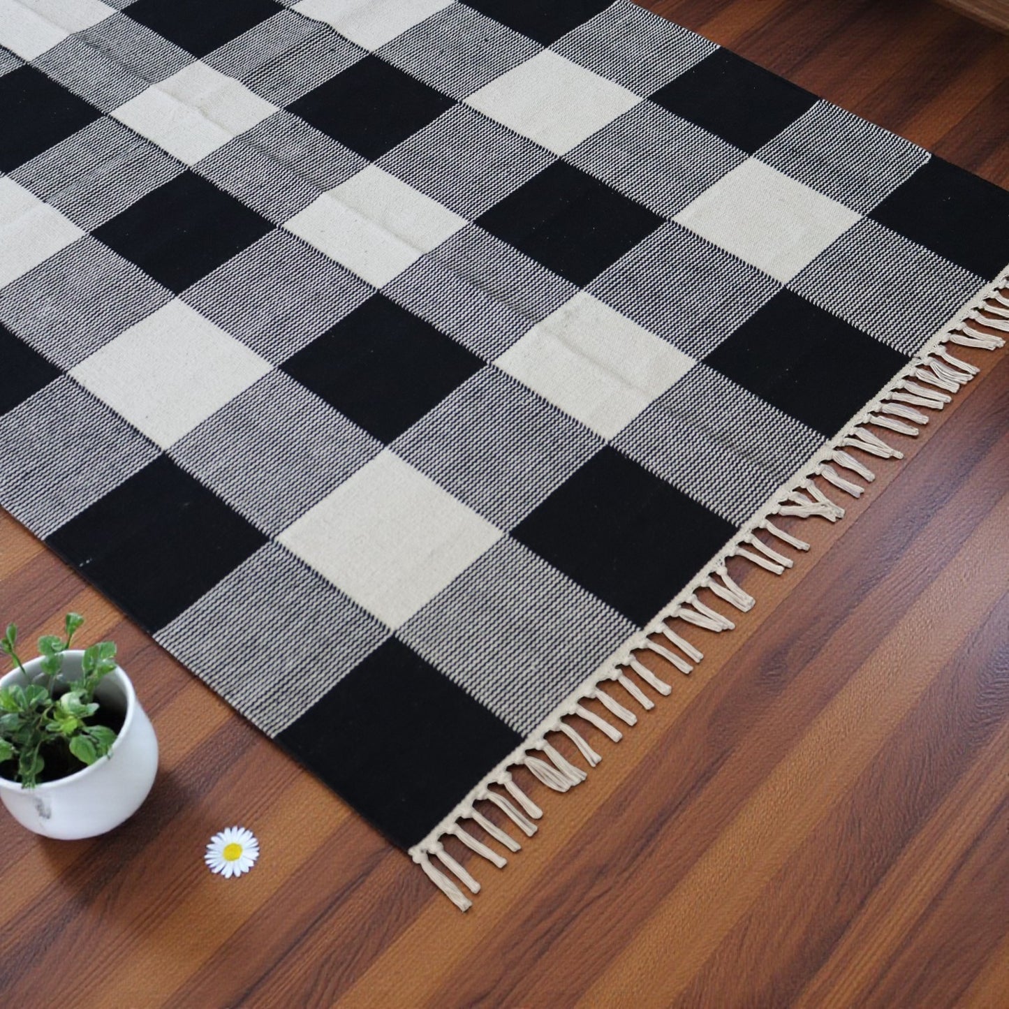 Black White Cotton Handwoven Dhurrie