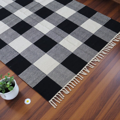 Black White Cotton Handwoven Dhurrie