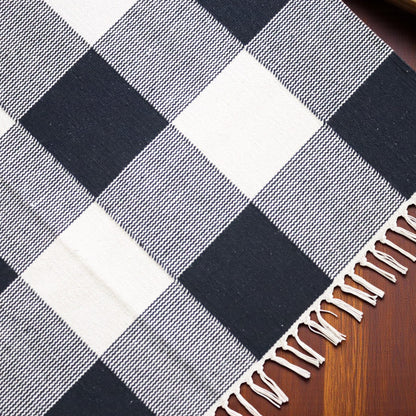 Black White Cotton Handwoven Dhurrie