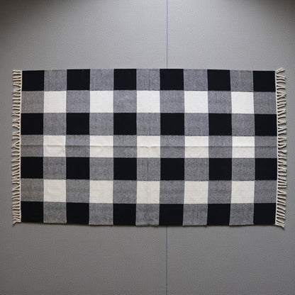 Black White Cotton Handwoven Dhurrie