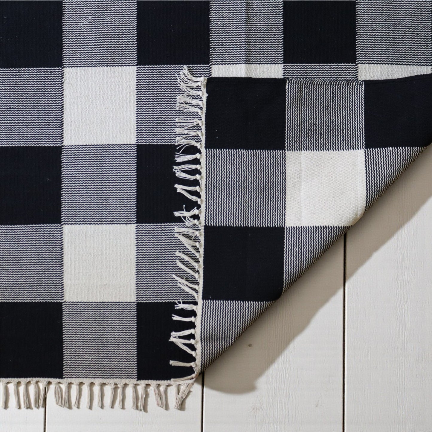 Black White Cotton Handwoven Dhurrie