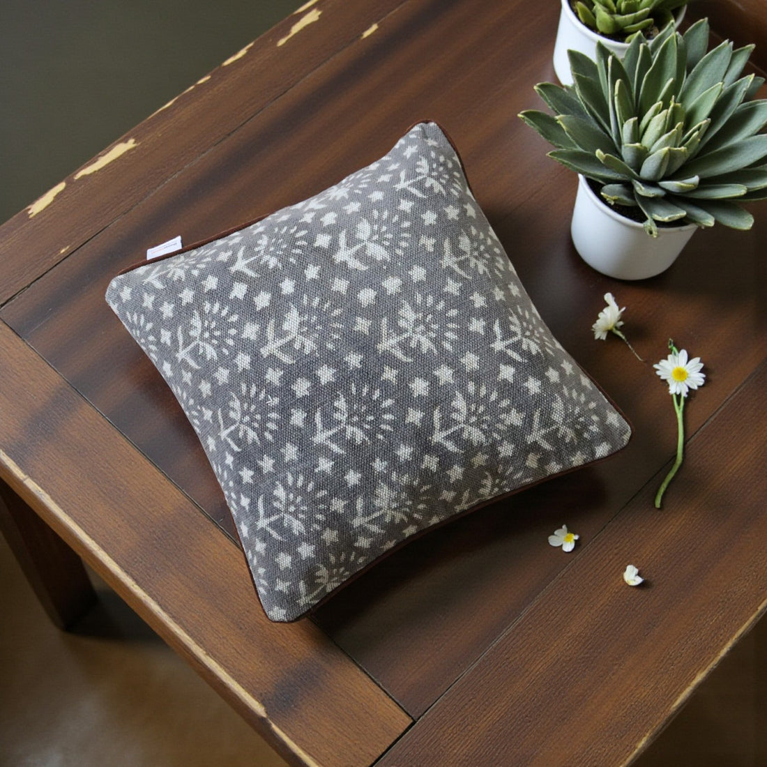 Vira Dabu Block Printed Dhurrie Cushion Cover