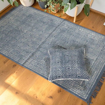 Kala Dabu Block Printed Cotton Grey Dhurrie