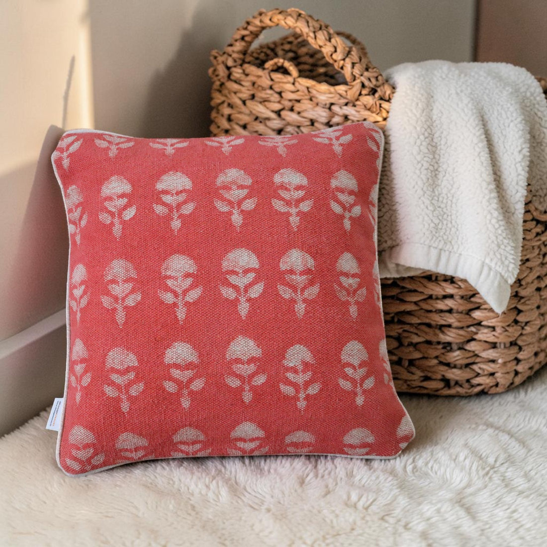 Laya Dabu Block Printed Dhurrie Cushion Cover