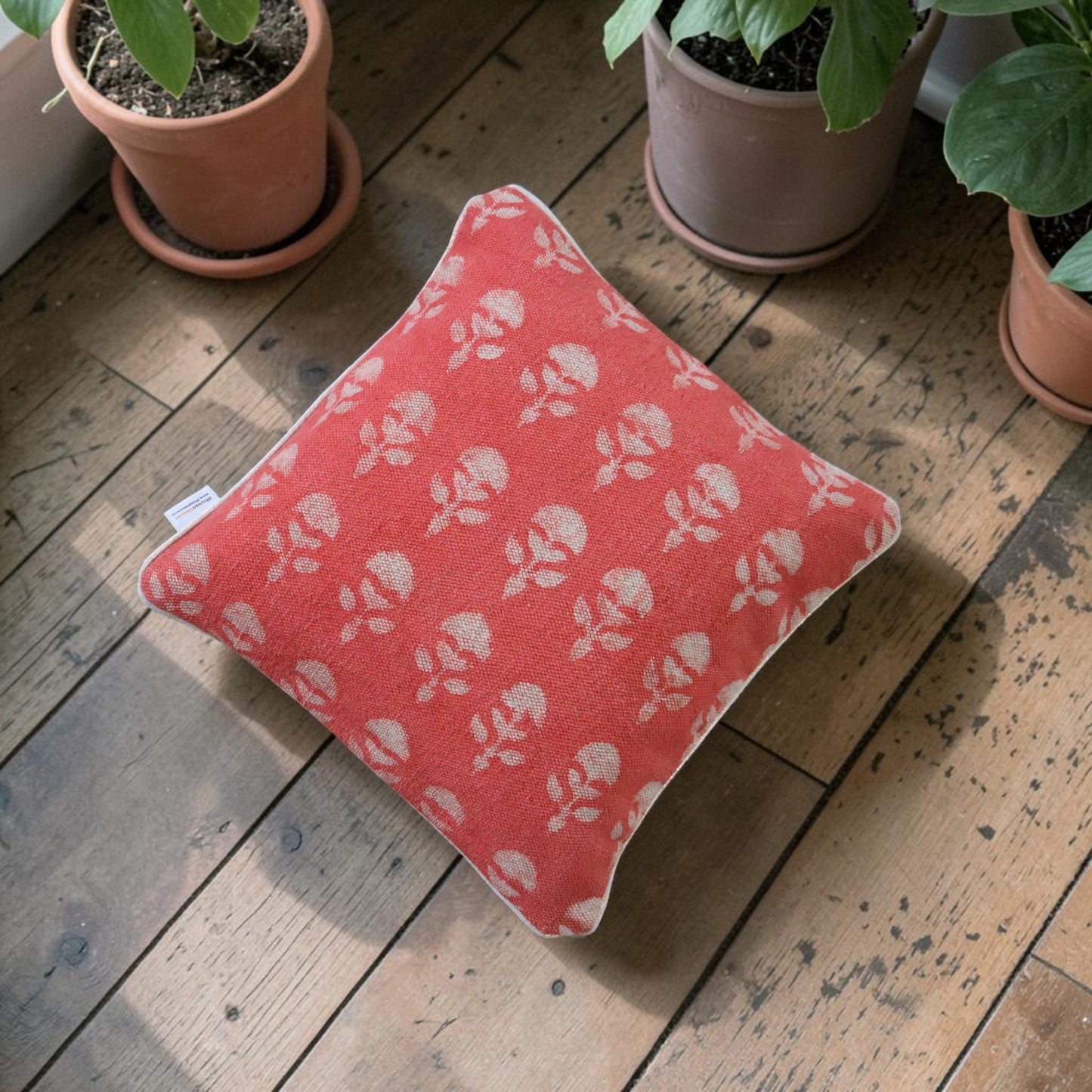 Laya Dabu Block Printed Dhurrie Cushion Cover