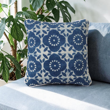 Ishu Dabu Indigo Block Printed Dhurrie Cushion Cover